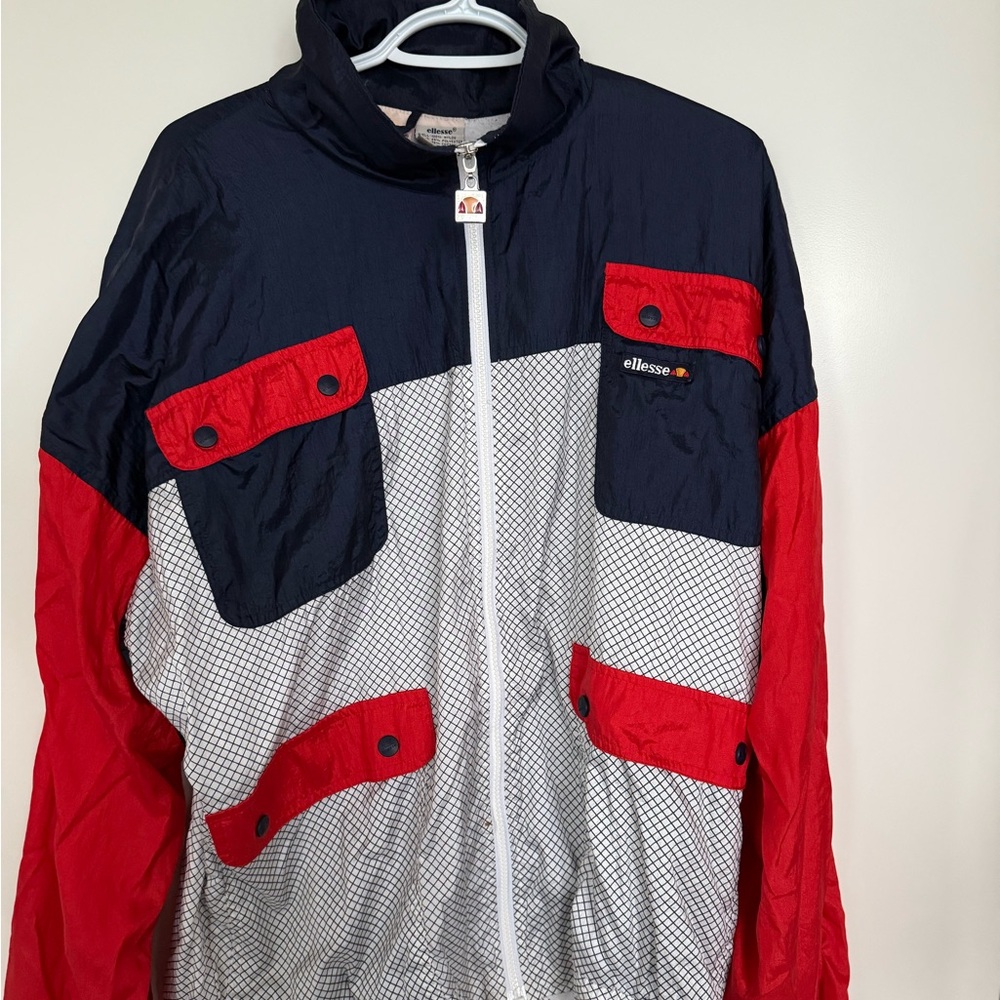 Size Large Ellesse unisex vintage 90s  Red, blue, checked pattern windbreaker